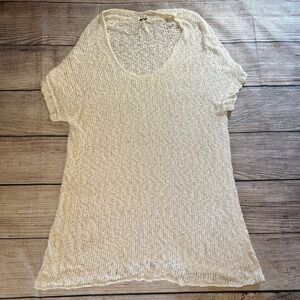 Free People Cream Open-Knit Short Sleeve Tunic